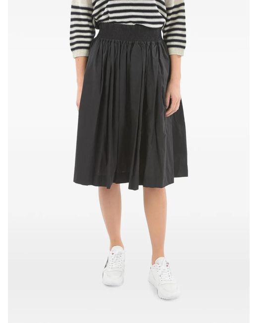 Woolrich Black Pleated Elasticated-Waist Midi Skirt