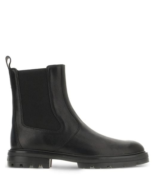 Hogan Black Elastic-Panel Leather Boots for men