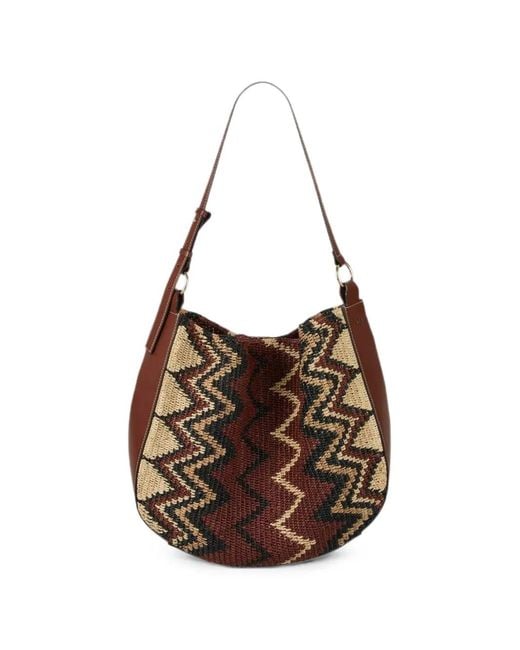 Ba&sh Brown Arya Zigzag-Pattern Shoulder Bag