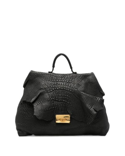 UN TÈ DA MATTI Black Leone Crocodile-Effect Leather Tote Bag