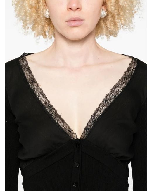 Blumarine Black Lace-Trimmed Ribbed Cardigan