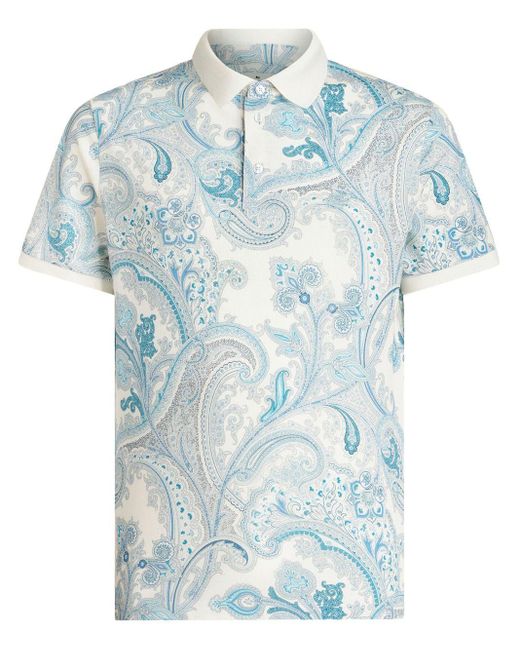 Etro Blue Paisley-print Cotton Polo Shirt for men