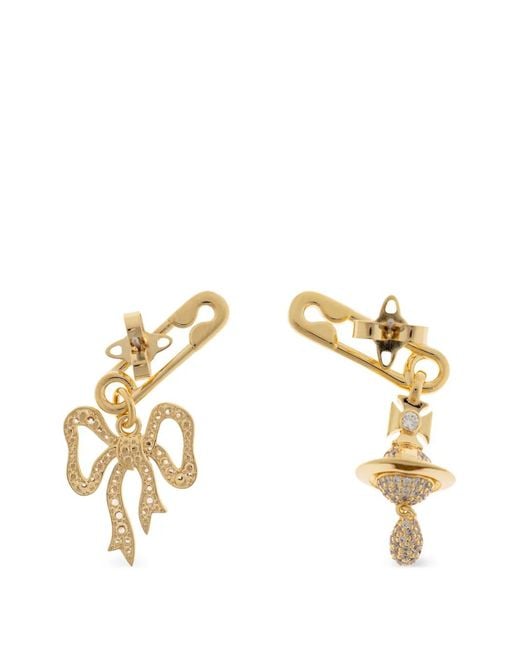 Vivienne Westwood Metallic Safety-Pin Bow-Pendant Earrings