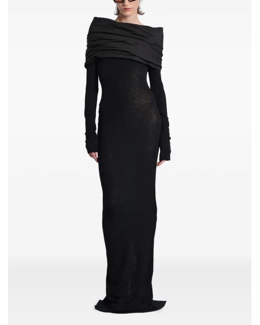 Entire studios Black Draped-Shoulder Maxi Dress