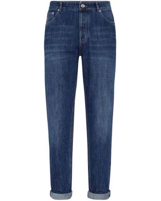 Jeans Affusolati A Vita Media di Brunello Cucinelli in Blue da Uomo