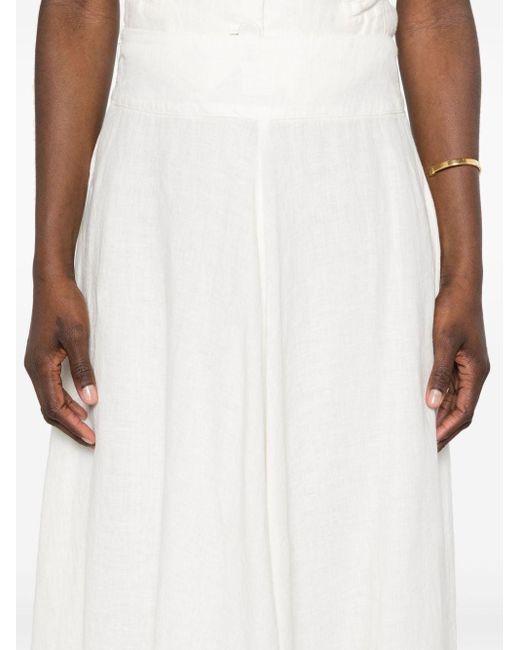120% Lino White Flared Linen Maxi Skirt