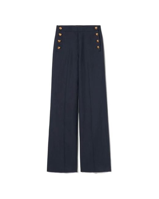 Nili Lotan Blue Reed Button-Embellished Trousers
