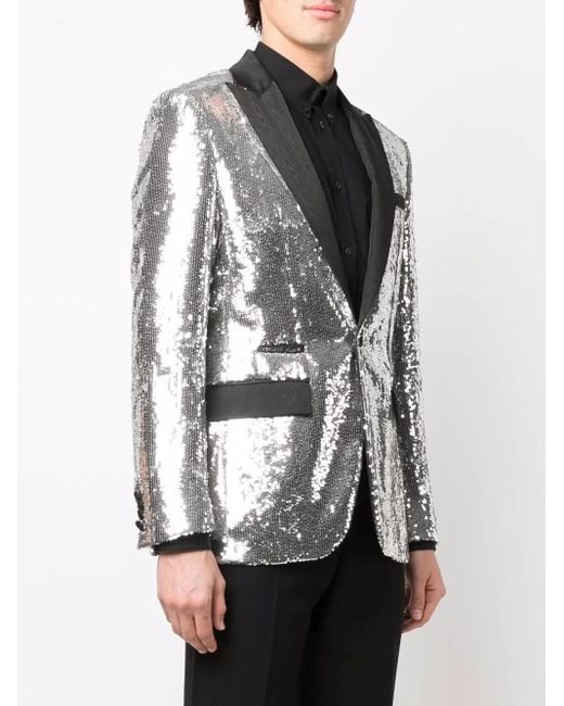 Philipp Plein Gray Sequin-Embellished Single-Breasted Blazer for men