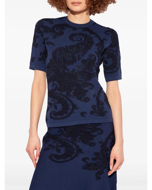 Etro Blue Patterned-Intarsia Knitted Top