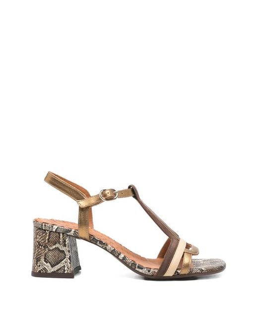 Chie Mihara Natural T-Strap Snakeskin Sandals