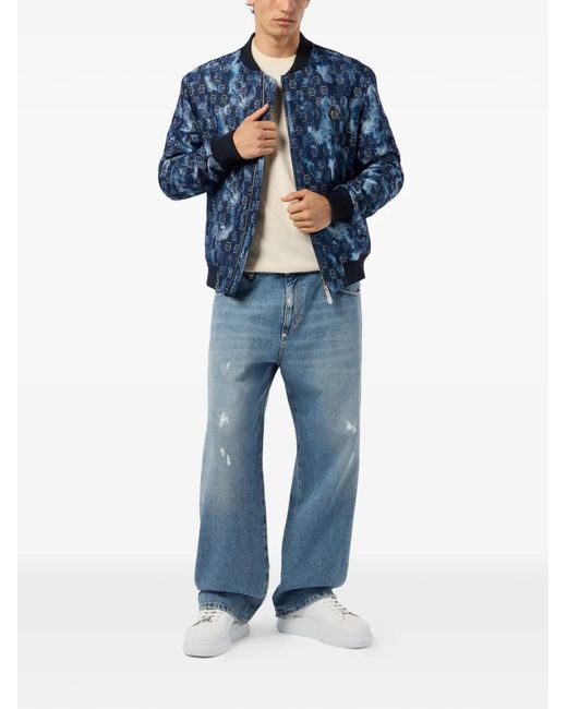 Philipp Plein Blue Veste Bomber À Motif Monogrammé En Jacquard for men