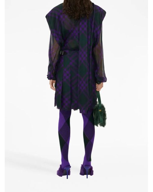Burberry Blue Check-Pattern Silk Blouse