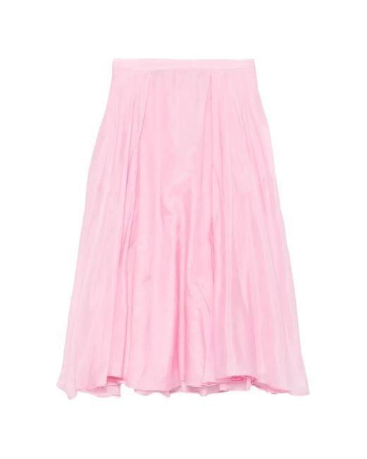 Rochas Pink Pleated A-Line Midi Skirt