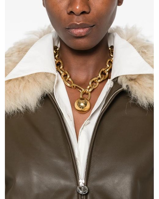 Grifoni Brown Shearling-Collar Leather Jacket