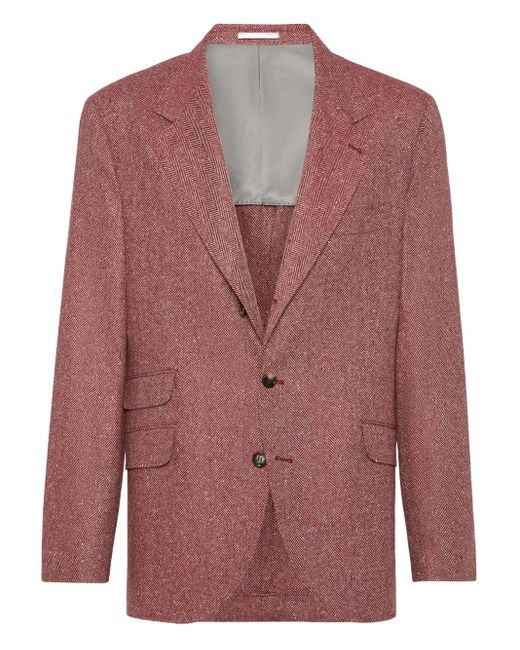 Brunello Cucinelli Pink Herringbone Deconstructed Blazer for men