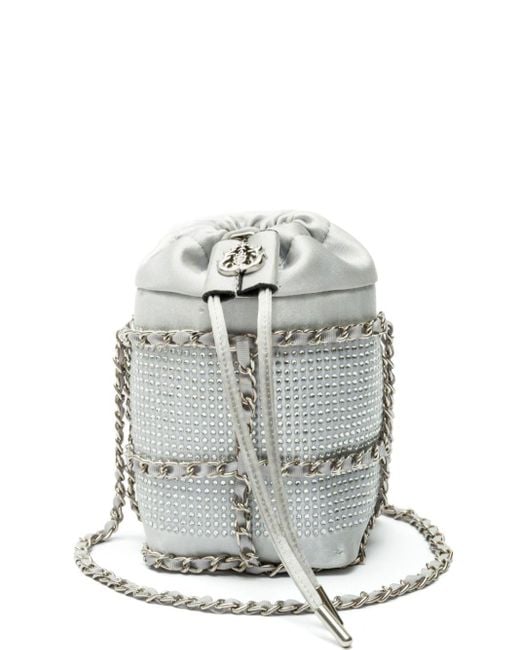 Isla White Crystal Logo-Plaque Bucket Bag