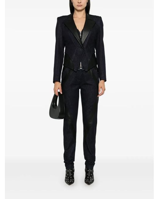 MITILIANE COUTURE Black Leather-Inserts Blazer