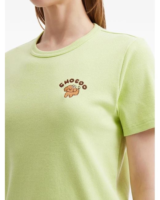 Chocoolate Green T-Shirt En Coton À Broderies