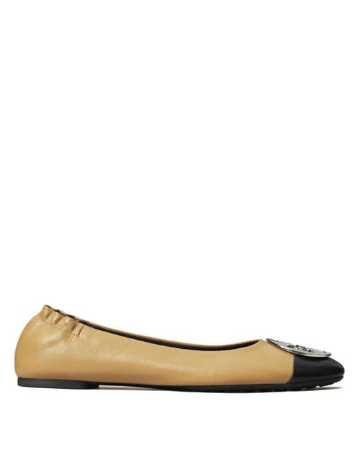 Tory Burch Natural Claire Leather Ballerina Shoes