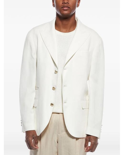Brunello Cucinelli White Single-Breasted Tailored Blazer for men