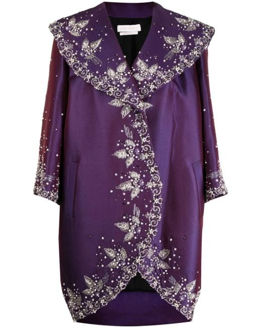 Saiid Kobeisy Purple Mikado Beaded Satin-Finish Jacket