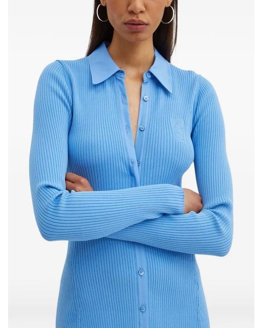 Moschino Blue Ribbed Buttoned Mini Dress