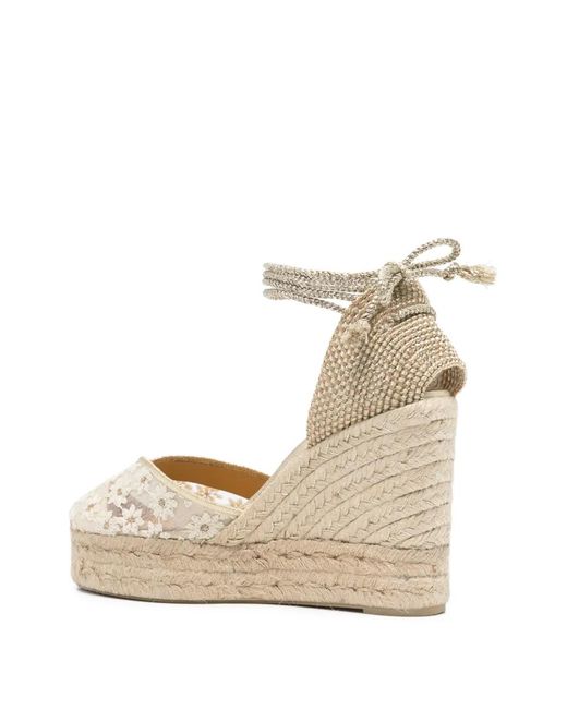 Castaner Natural Floral Lace Wedge Sandals