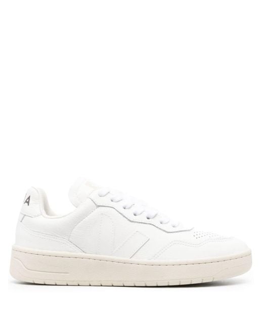 Veja White V-90 Low-Top Leather Sneakers