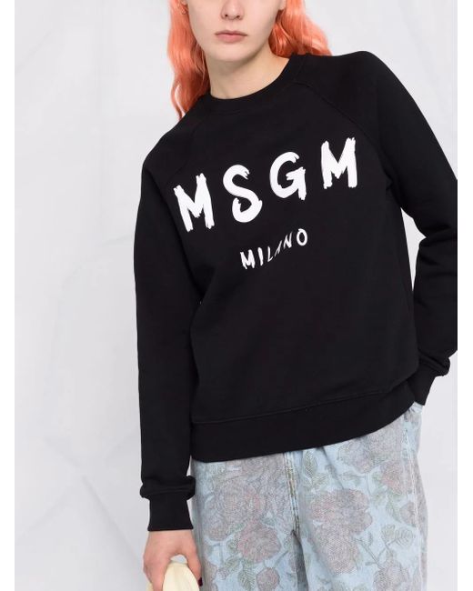 MSGM Black Logo-Print Crew Neck Sweatshirt