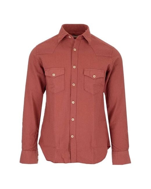 Al Duca D'aosta Red Seersucker-Cotton Shirt for men