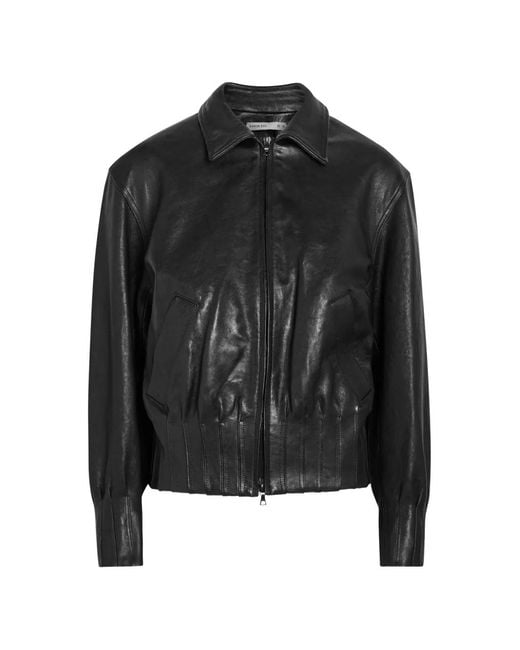 AARON ESH Black Pleated-Trim Leather Jacket