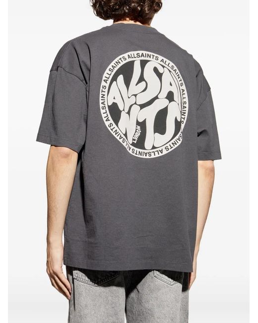 AllSaints Gray Logo-Print T-Shirt for men