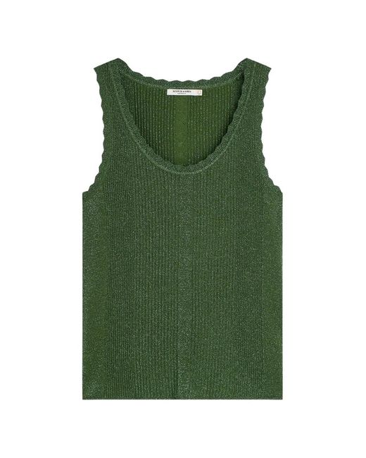 Scotch & Soda Green Scalloped-Edge Ribbed-Knit Top