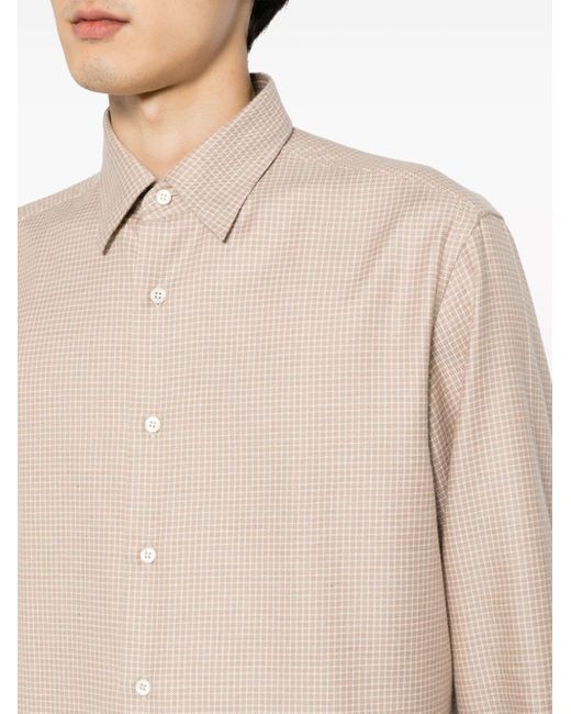 Brioni Natural Check-pattern Spread-collar Shirt for men