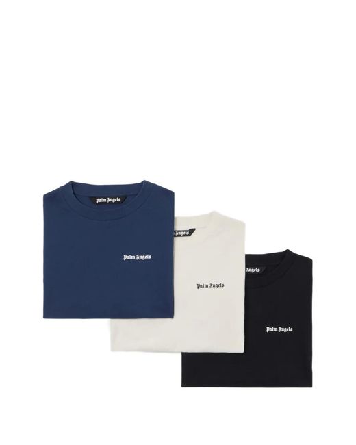 Palm Angels Blue Bwn Classic Logo Tripack Tee for men