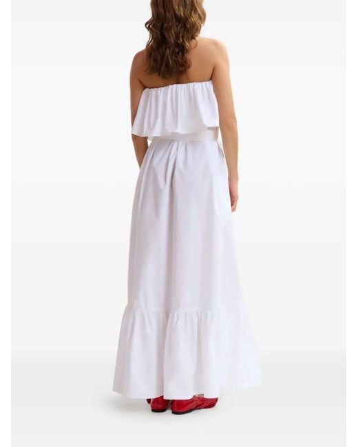 Essentiel Antwerp White Ruffled-Hem Belted Maxi Dress