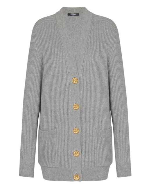 Balmain リブニット カーディガン Gray