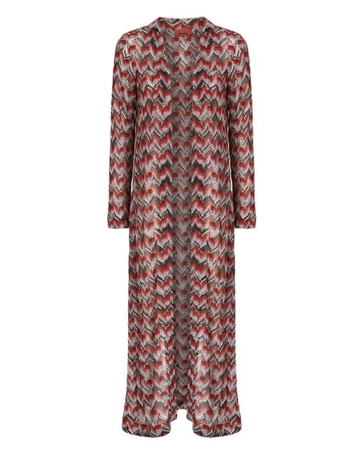 Missoni Red Chevron-Pattern Maxi Cardigan