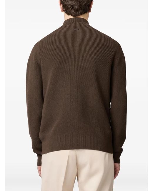 Tod's Brown Ribbed-Knit Quarter-Zip Sweater for men