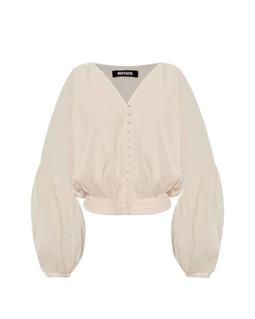 ROTATE BIRGER CHRISTENSEN Natural Button Bishop Sleeve Blouse