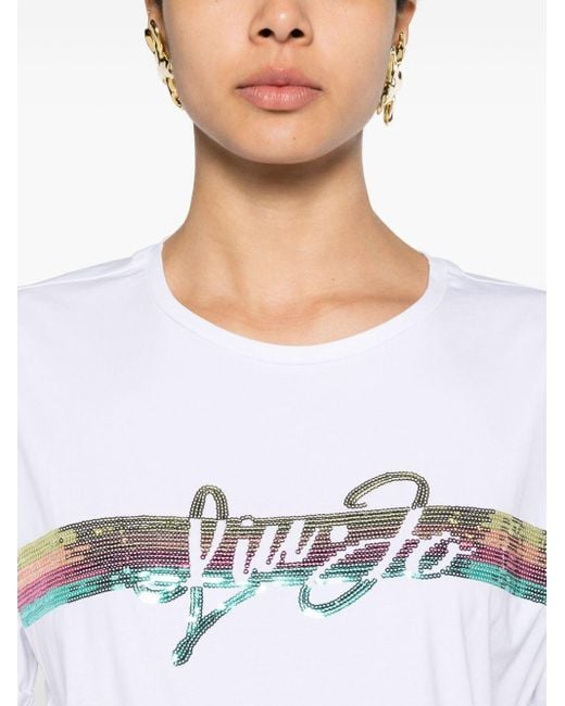 Camiseta con logo de lentejuelas Liu Jo de color White