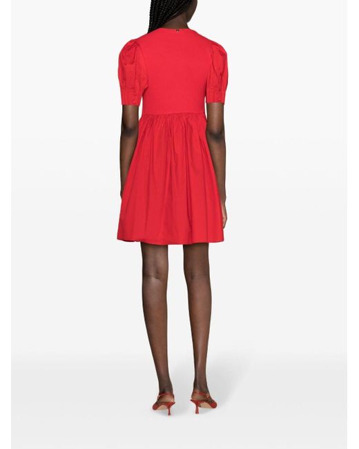 Liu Jo Red Puff-sleeves Poplin Minidress