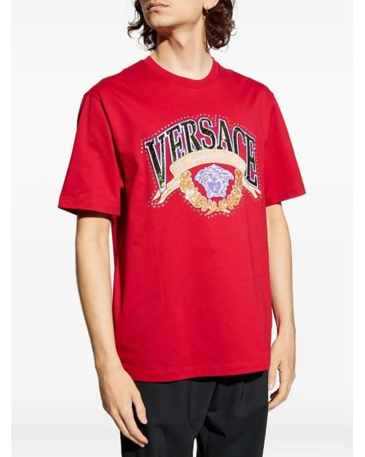 Versace Red T-Shirt With Shimmering Appliqués for men