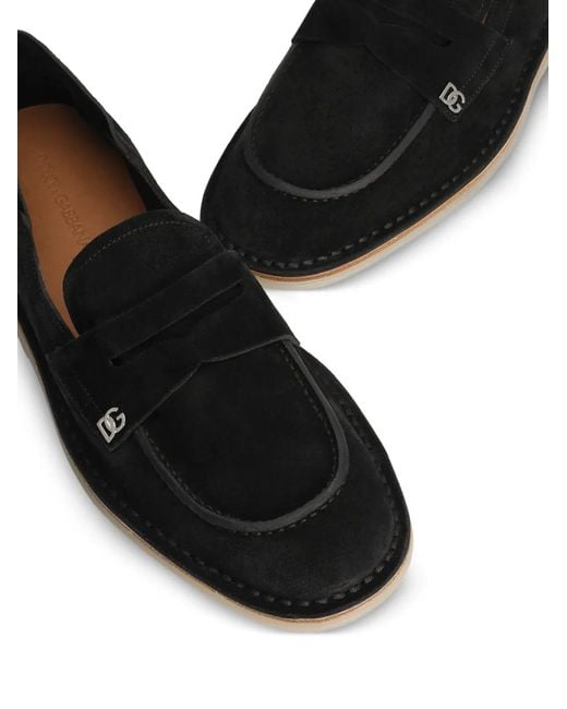 Dolce & Gabbana Black Logo-Plaque Loafers for men