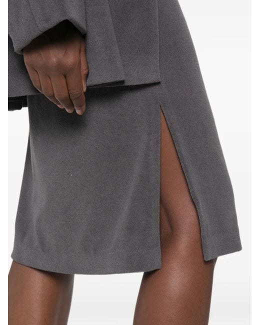 A.M.G Gray Elasticated-Waistband Side-Slit Midi Skirt