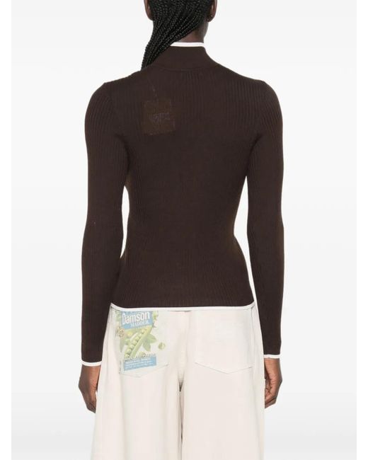 Sandro Brown Ribbed-Knit High-Neck Sweater