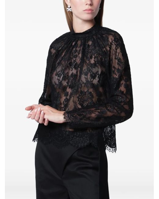 Self-Portrait Black Lace-Panelled High-Neck Blouse
