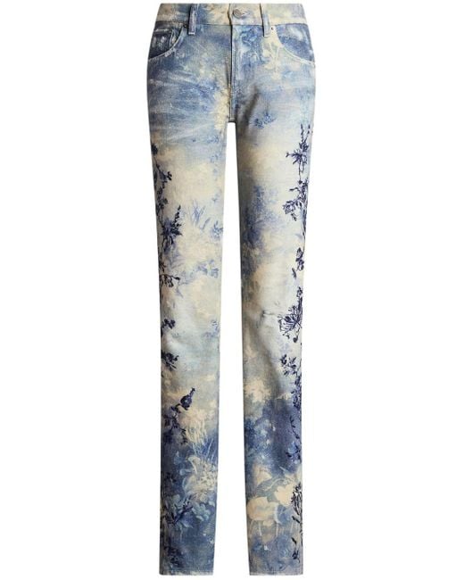 Ralph Lauren Collection Blue Floral-print Cotton Jeans