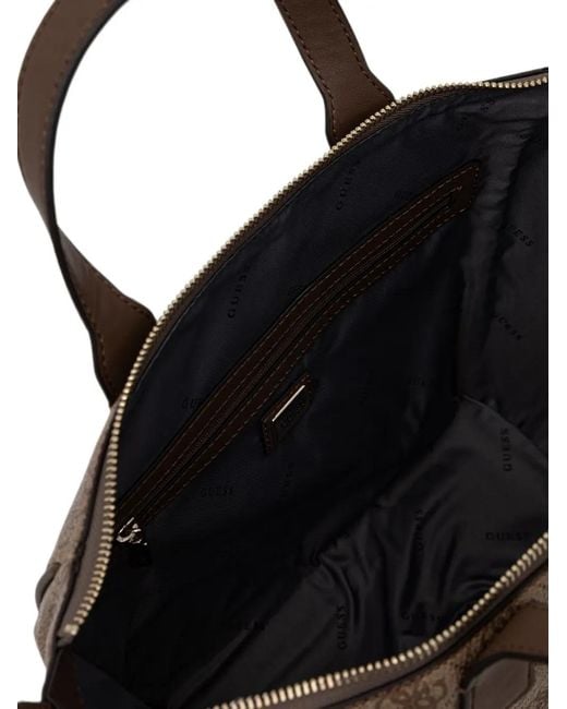 Guess Brown Follie Monogram-Print Logo-Plaque Tote Bag