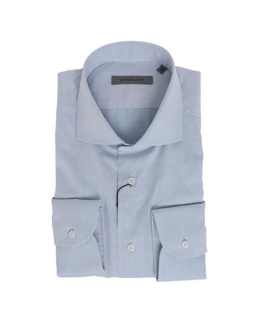 Corneliani Blue French-Collar Poplin Shirt for men